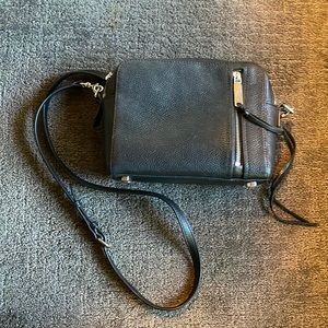 REBECCA MINKOFF  black leather crossbody bag.